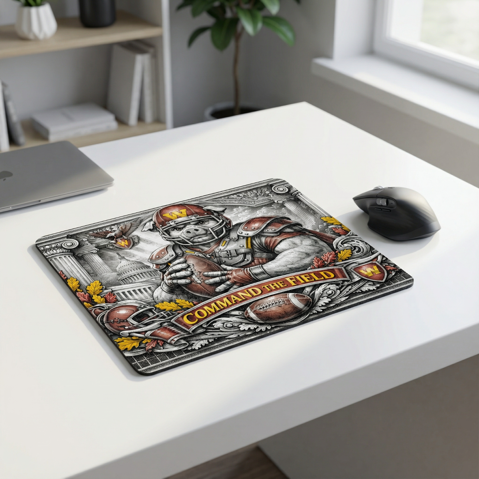 Washington Football Hog Mousepad - Command The Field Vintage Engraving Style Art