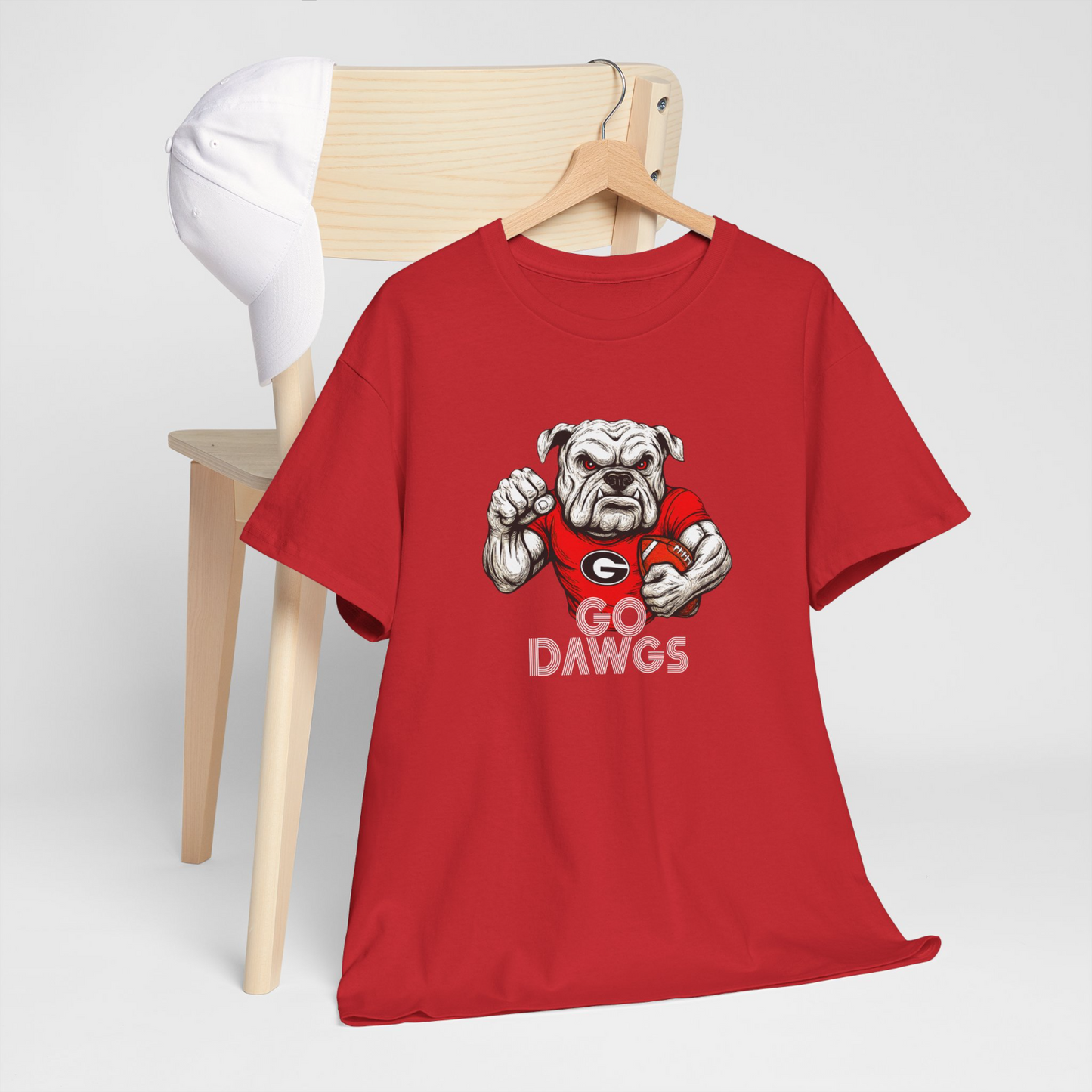Go Dawgs Bulldog Football Tee Mens Red Classic Fit T-Shirt