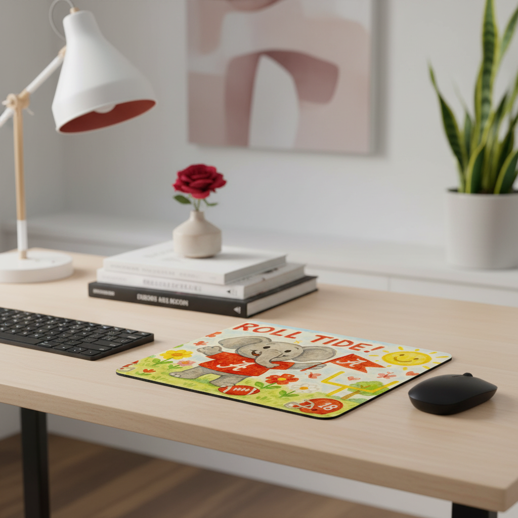 Cute Elephant Roll Tide Mouse Pad for Kids | Fun Bama Desk Accessory | 9.5" x 8"