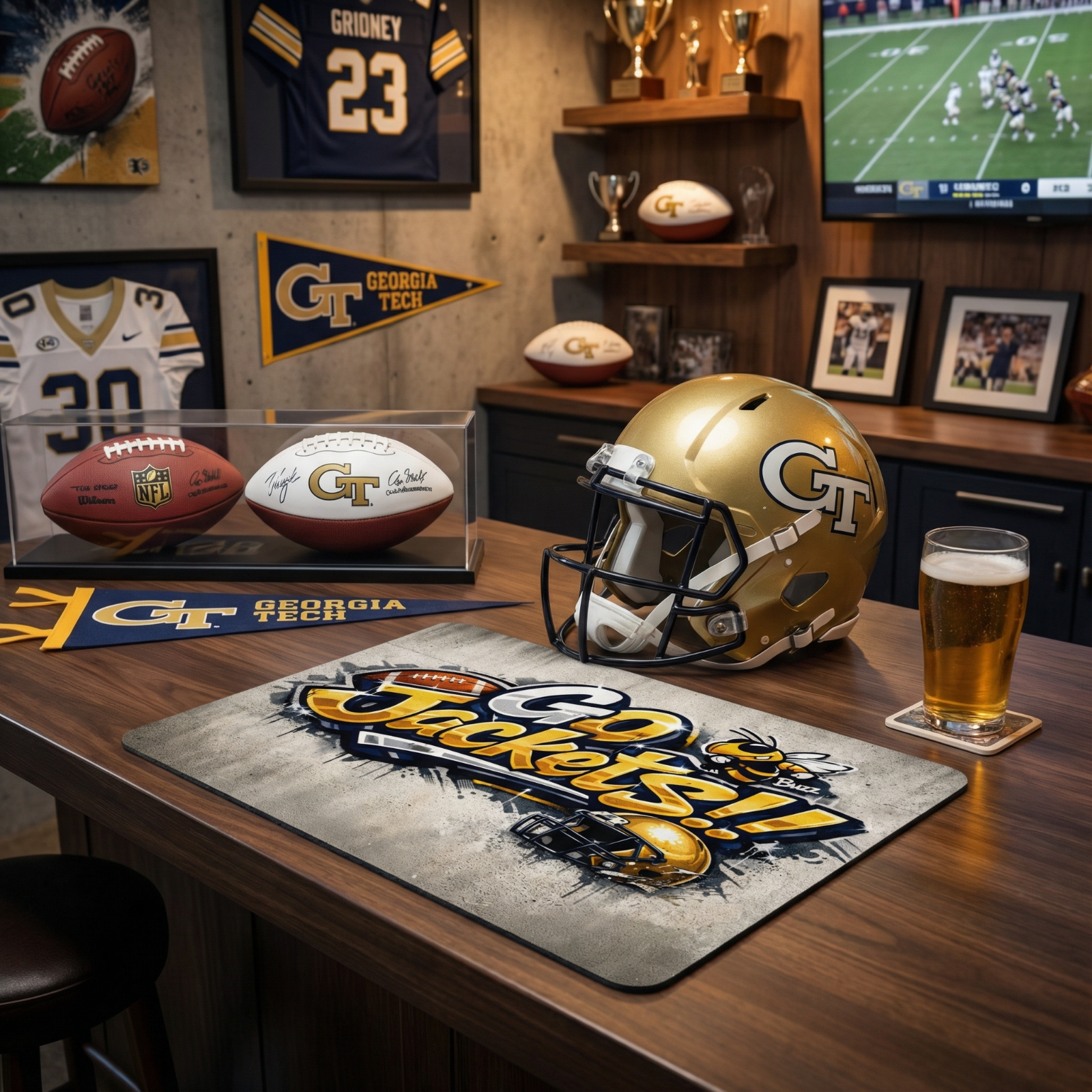 Go Jackets Graffiti Style Mousepad Football Buzz Mascot Desk Mat Fan Gear