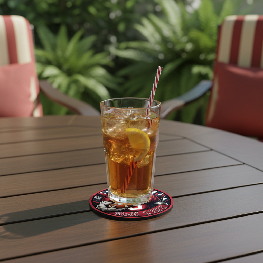 Roll Tide Car Coasters 2-Pack • 2.75" Crimson Bama Elephant • Flag Cup Inserts