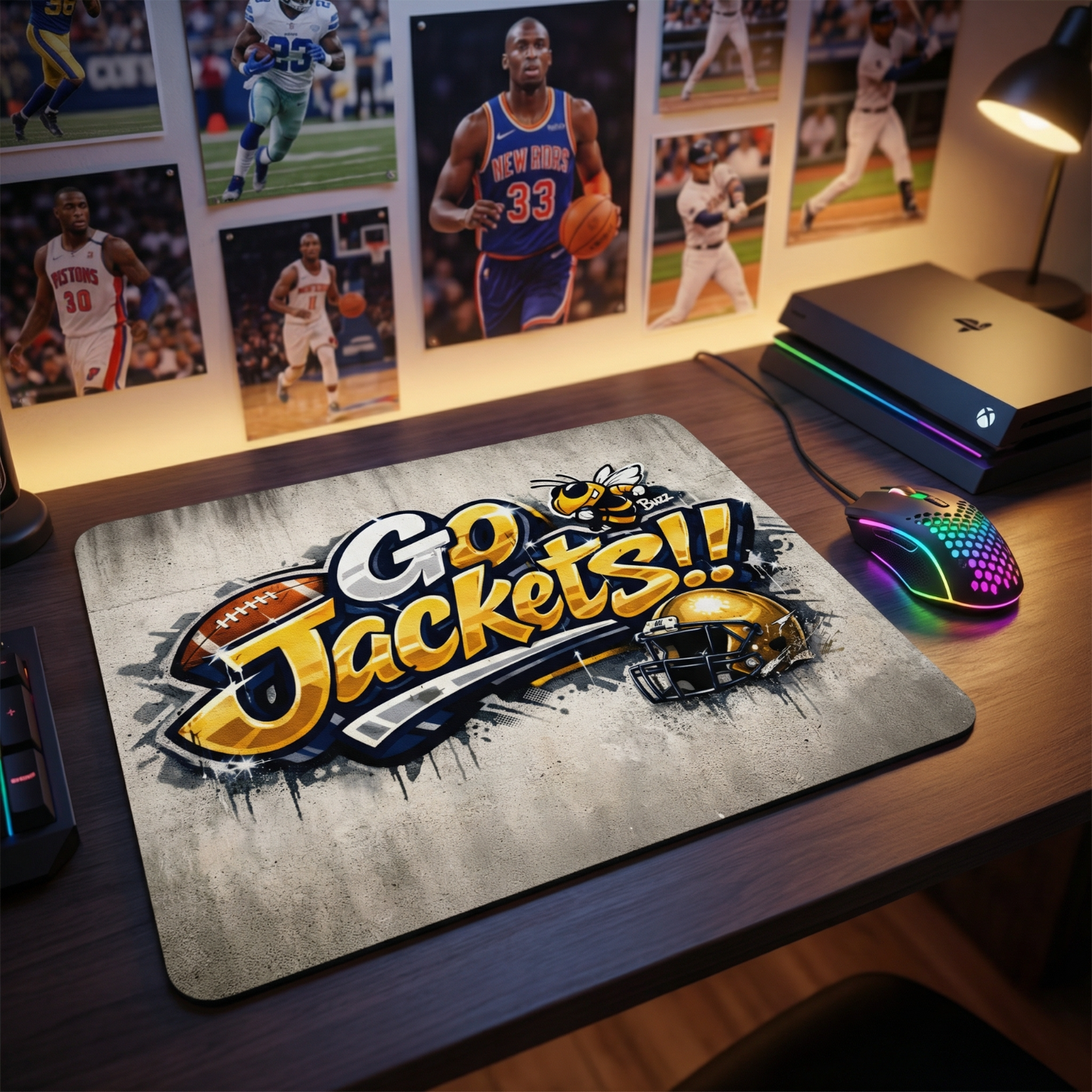 Go Jackets Graffiti Style Mousepad Football Buzz Mascot Desk Mat Fan Gear