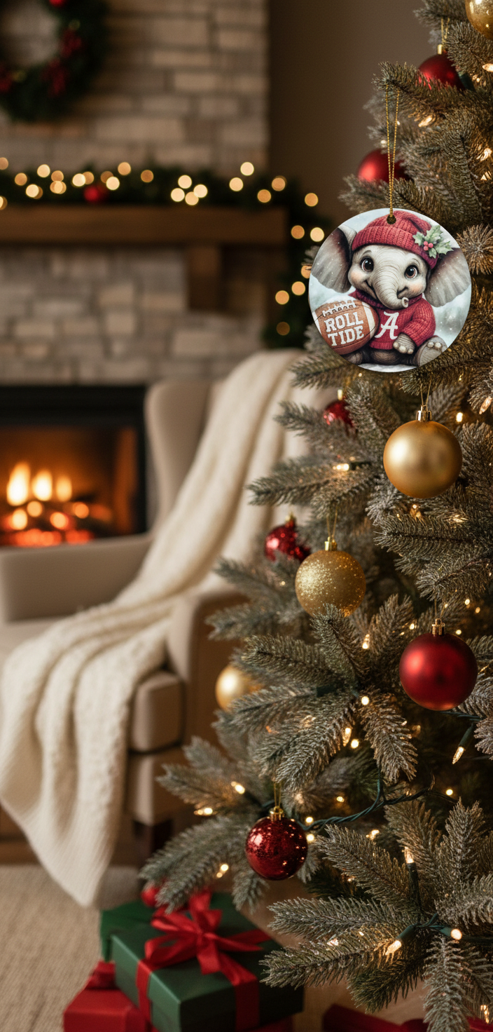 Alabama Crimson Tide Christmas Ornament – 3.5" Double-Sided Elephant Fan Decor