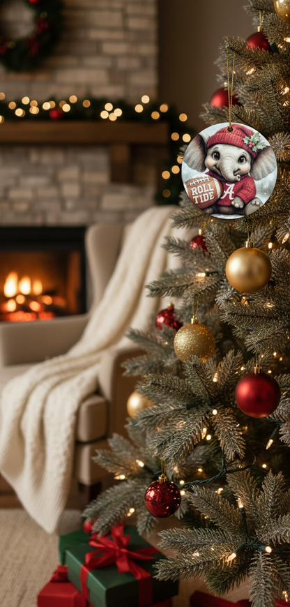 Alabama Crimson Tide Christmas Ornament – 3.5" Double-Sided Elephant Fan Decor