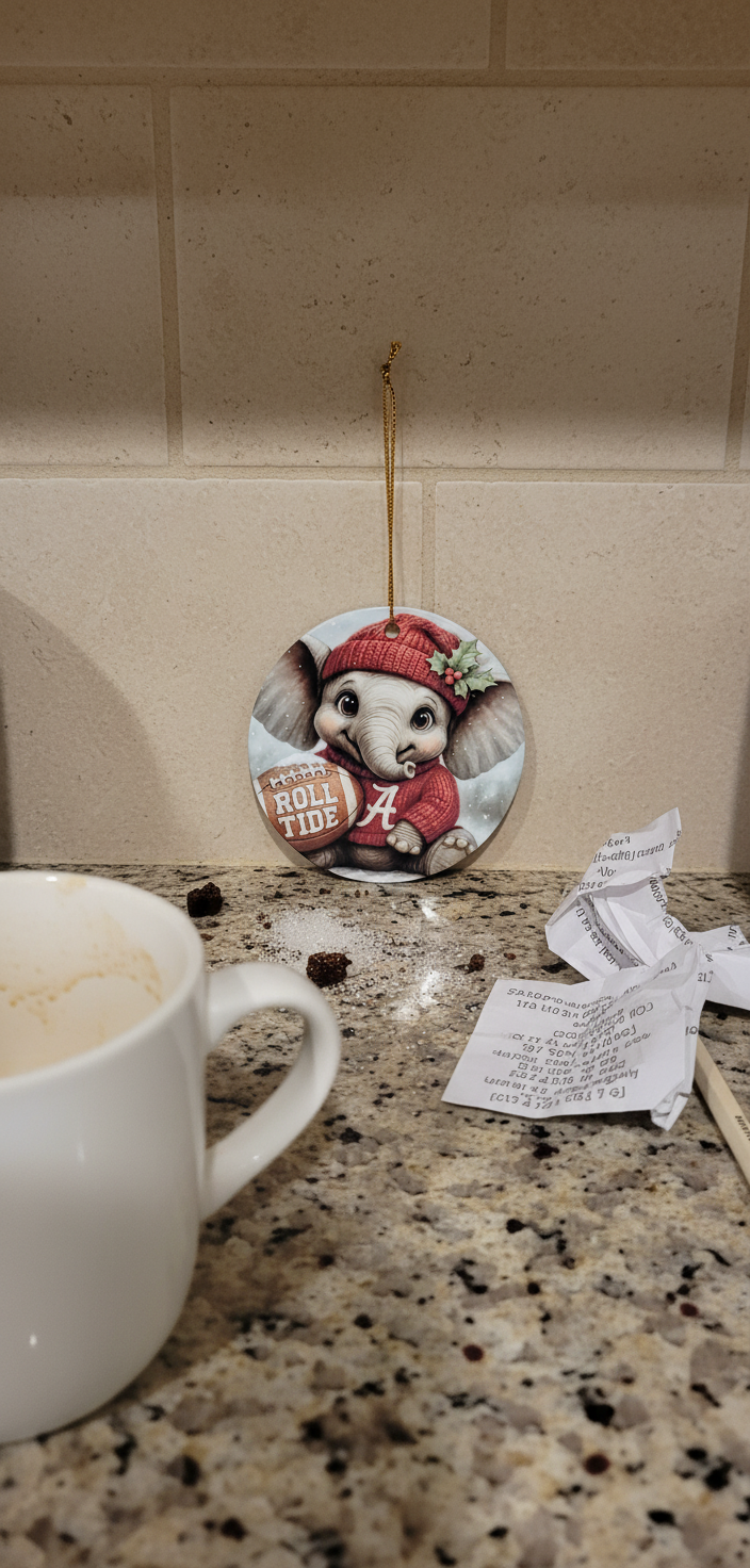 Alabama Crimson Tide Christmas Ornament – 3.5" Double-Sided Elephant Fan Decor