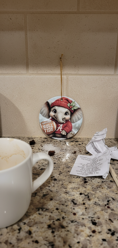 Alabama Crimson Tide Christmas Ornament – 3.5" Double-Sided Elephant Fan Decor