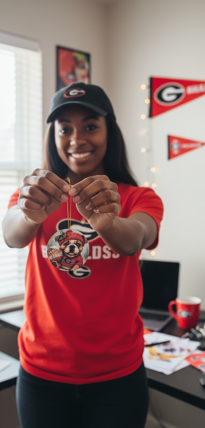 Georgia Bulldogs Christmas Ornament – 3.5" Double‑Sided Bulldog Holiday Decor