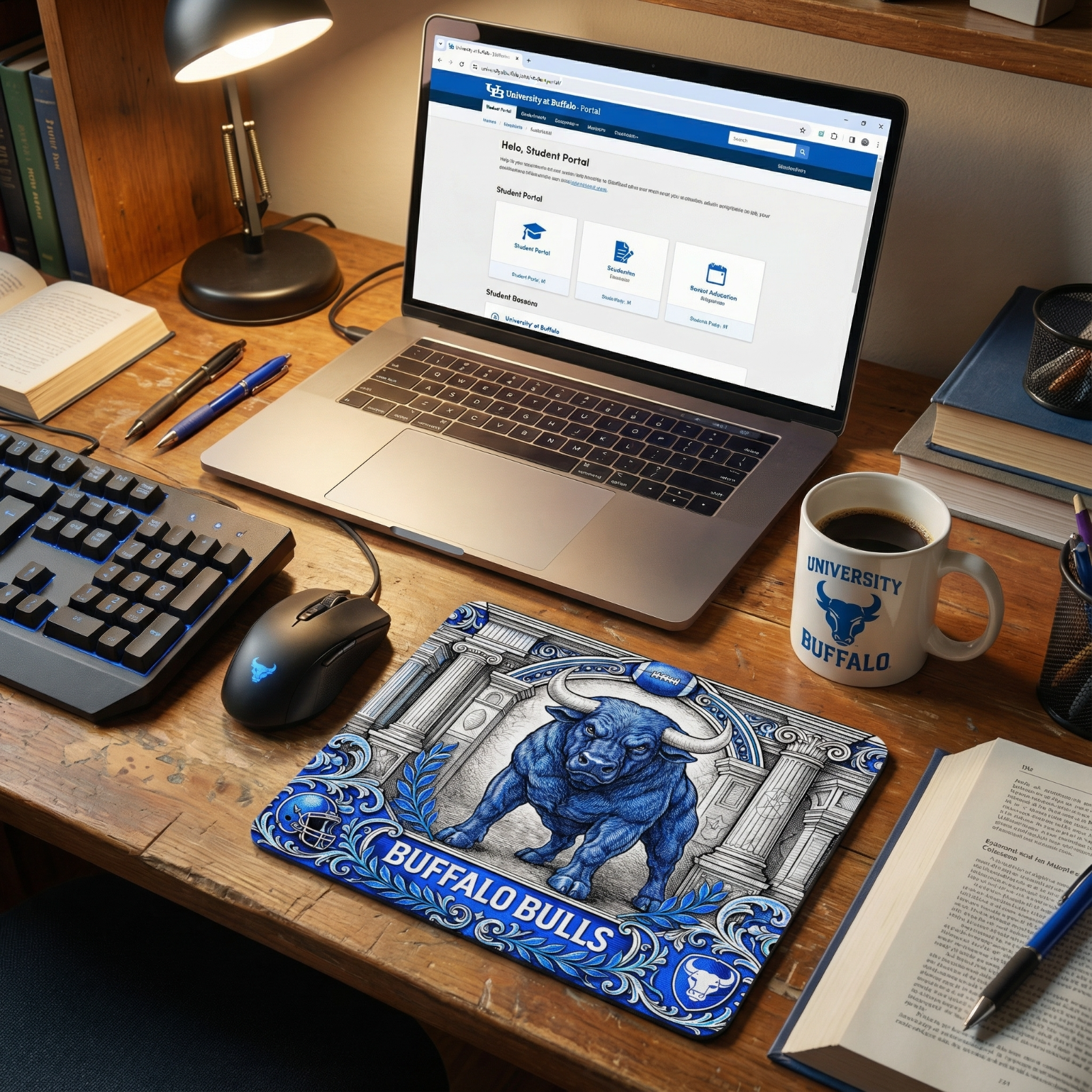 Buffalo Bulls Mousepad Engraved Style Mascot Art Non Slip Stitched Edge Desk Mat