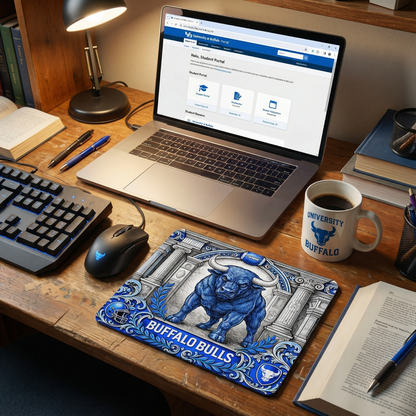 Buffalo Bulls Mousepad Engraved Style Mascot Art Non Slip Stitched Edge Desk Mat