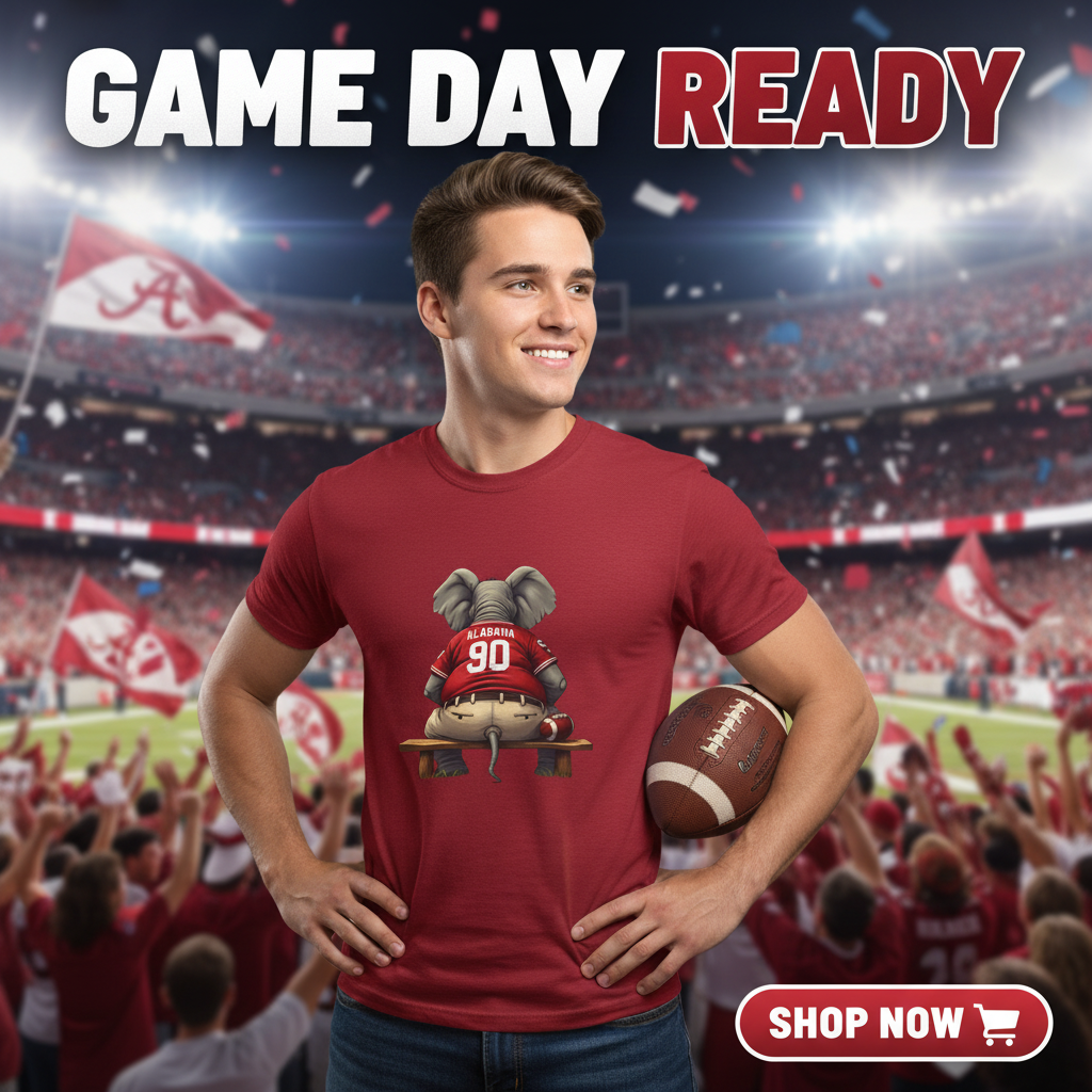 Alabama Football Elephant T-Shirt Roll Tide Game Day Mens Womens Comfort Casual