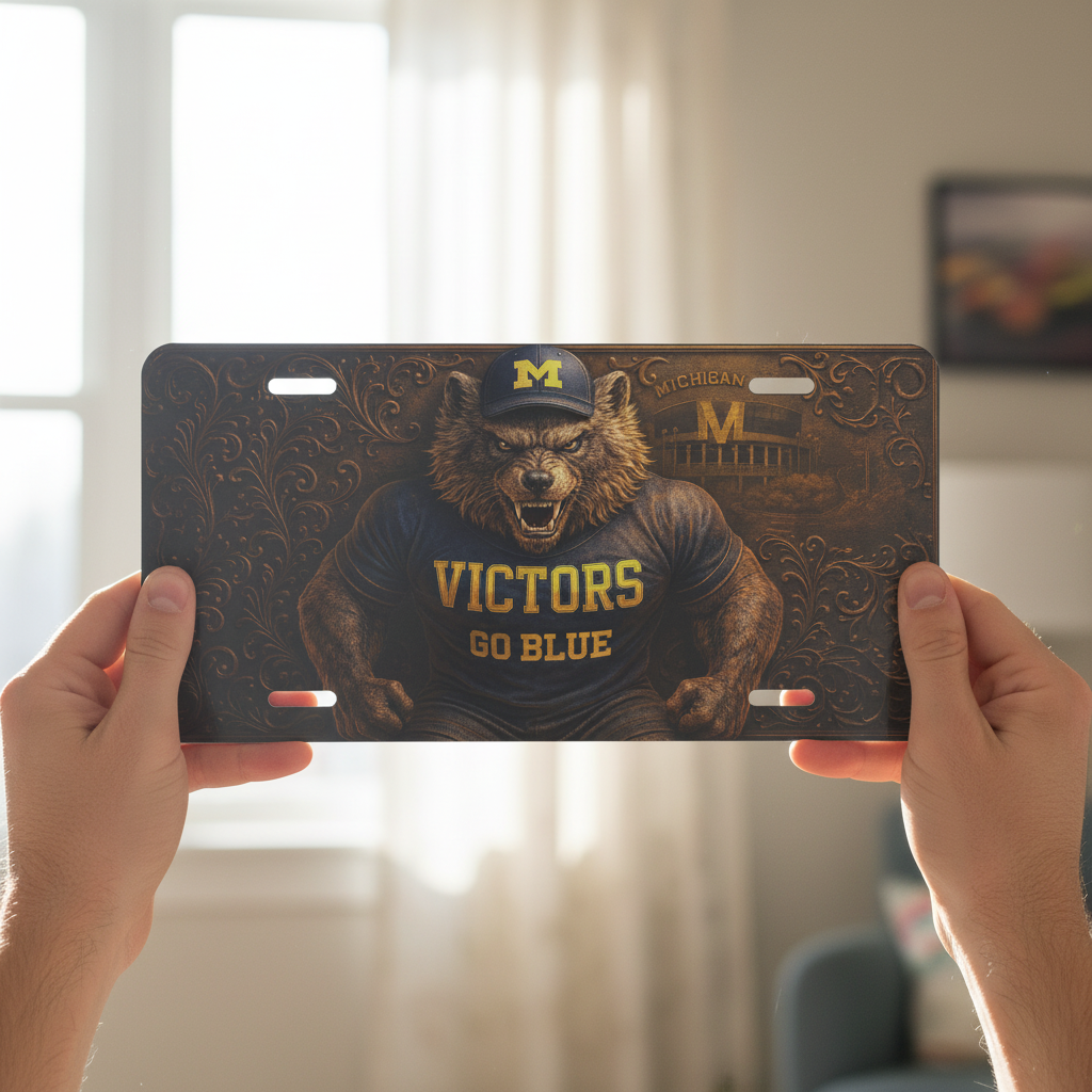 Michigan Wolverines License Plate 6"x12" Aluminum Car Tag | Flat Front Plate