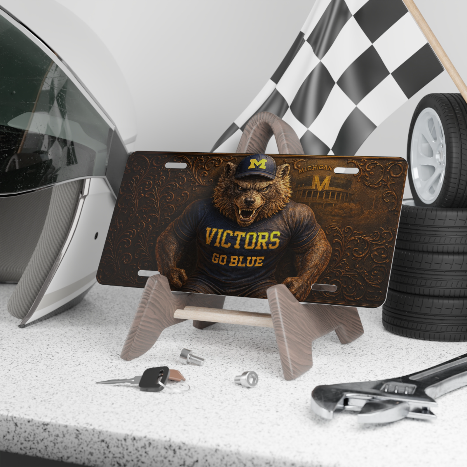 Michigan Wolverines License Plate 6"x12" Aluminum Car Tag | Flat Front Plate