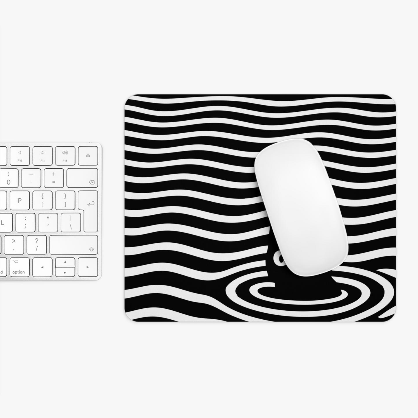 Optical Illusion Cat Mouse Pad - Black & White Wave Design for Desk 9.5"x8"