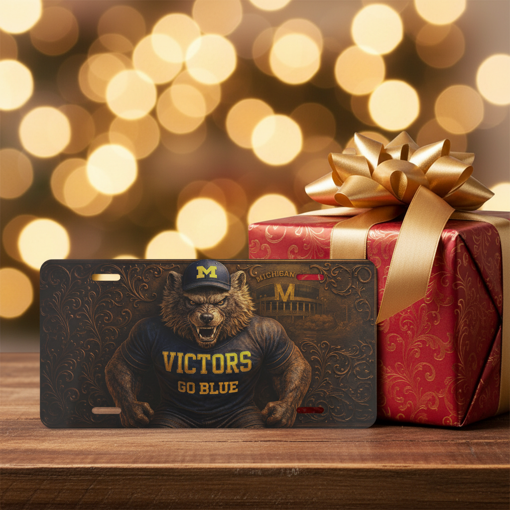 Michigan Wolverines License Plate 6"x12" Aluminum Car Tag | Flat Front Plate