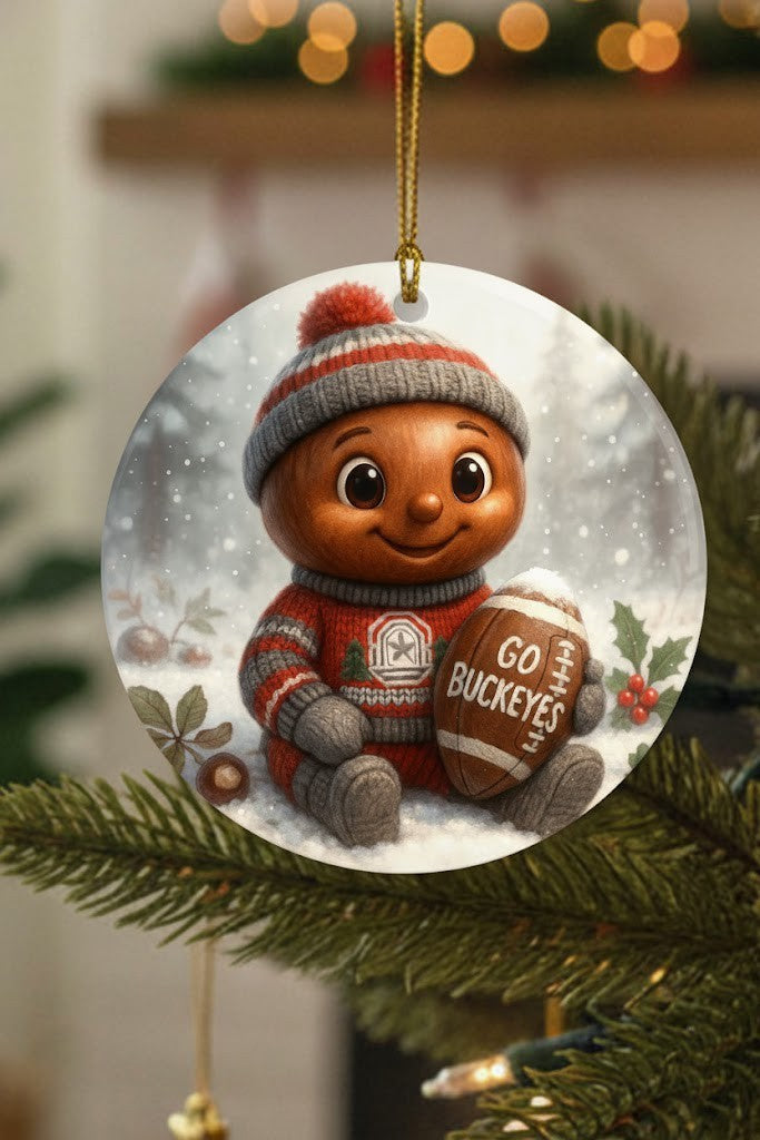 Ohio State Buckeyes Christmas Ornament 3.5" Ceramic Double-Sided Xmas Decoration