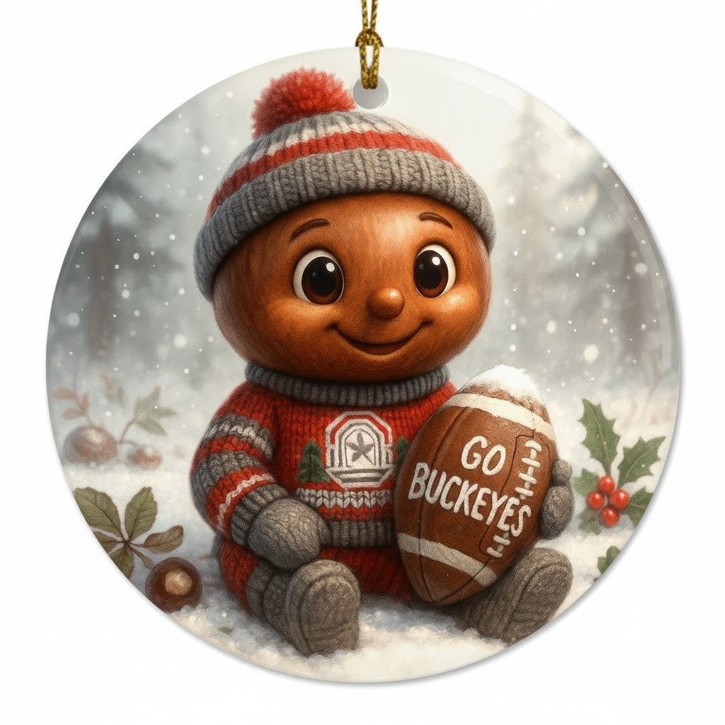 Ohio State Buckeyes Christmas Ornament 3.5" Ceramic Double-Sided Xmas Decoration
