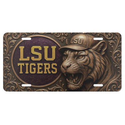 LSU Tigers License Plate 6"x12" Car Tag | Metal Front Plate | Flat (Not 3D)