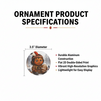 3.5" Round Aluminum Football Fan Ornament - Warrior Spirit College Decor Gift