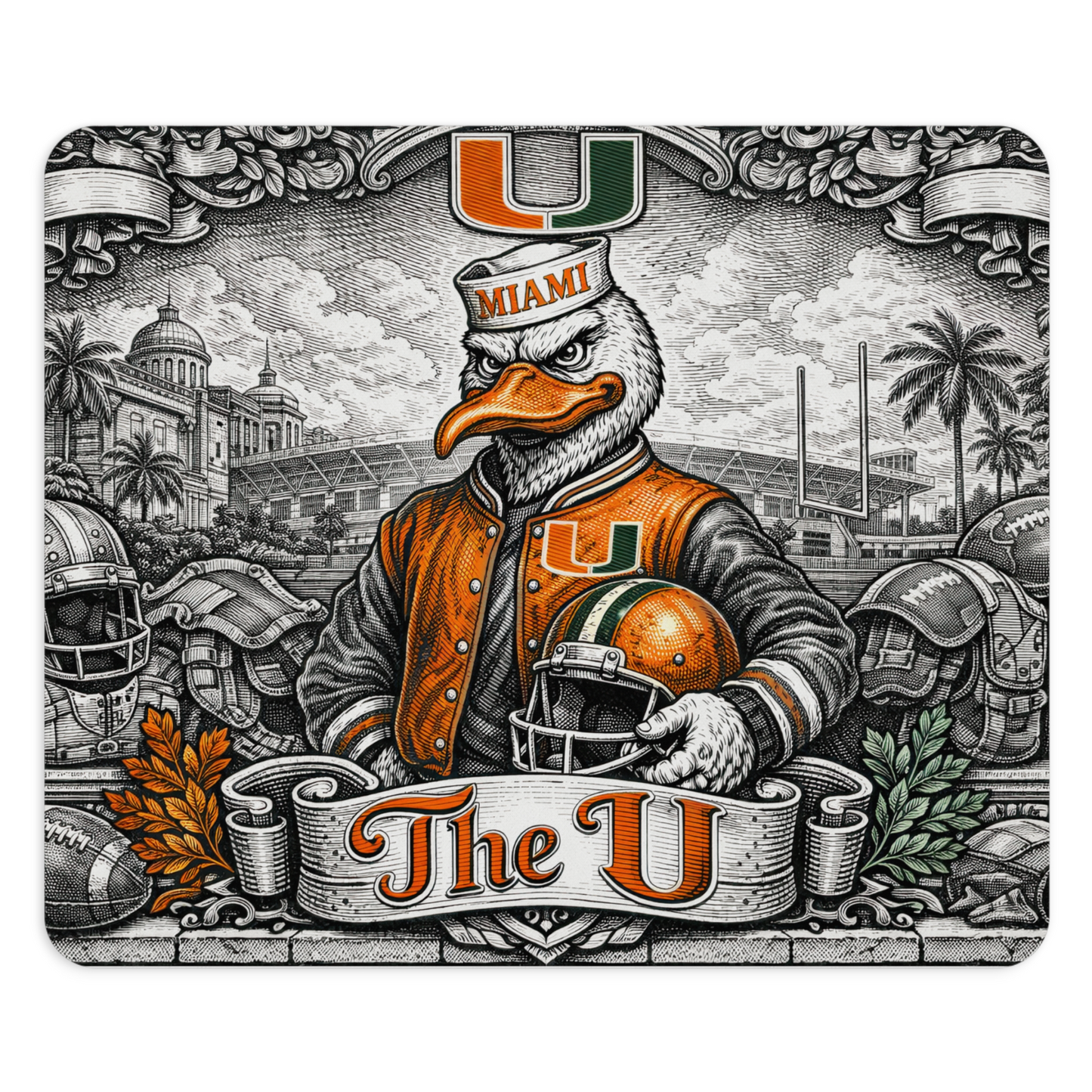 Miami Hurricane 9.5"x8" Mouse Pad Rectangle Non Slip Smooth Surface Gaming Desk