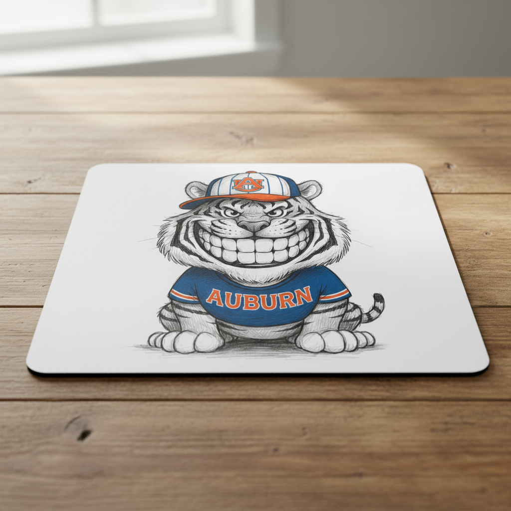 Auburn Tiger Grin Mouse Pad 9.5x8 Inch Standard Rectangular Smooth Surface