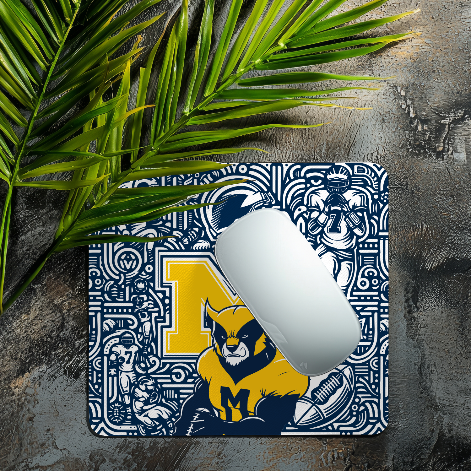 Michigan Wolverines Football Mouse Pad – 9″ x 7.5″, Non‑Slip Rubber Base, Smooth