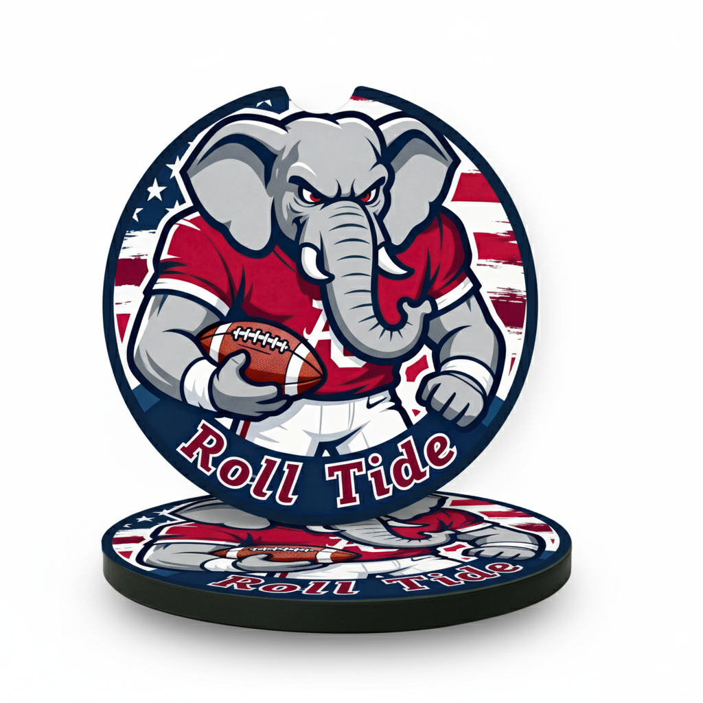 Roll Tide Car Coasters 2-Pack | 2.75" Crimson Elephant Cup Holder Inserts