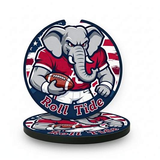 Roll Tide Car Coasters 2-Pack | 2.75" Crimson Elephant Cup Holder Inserts