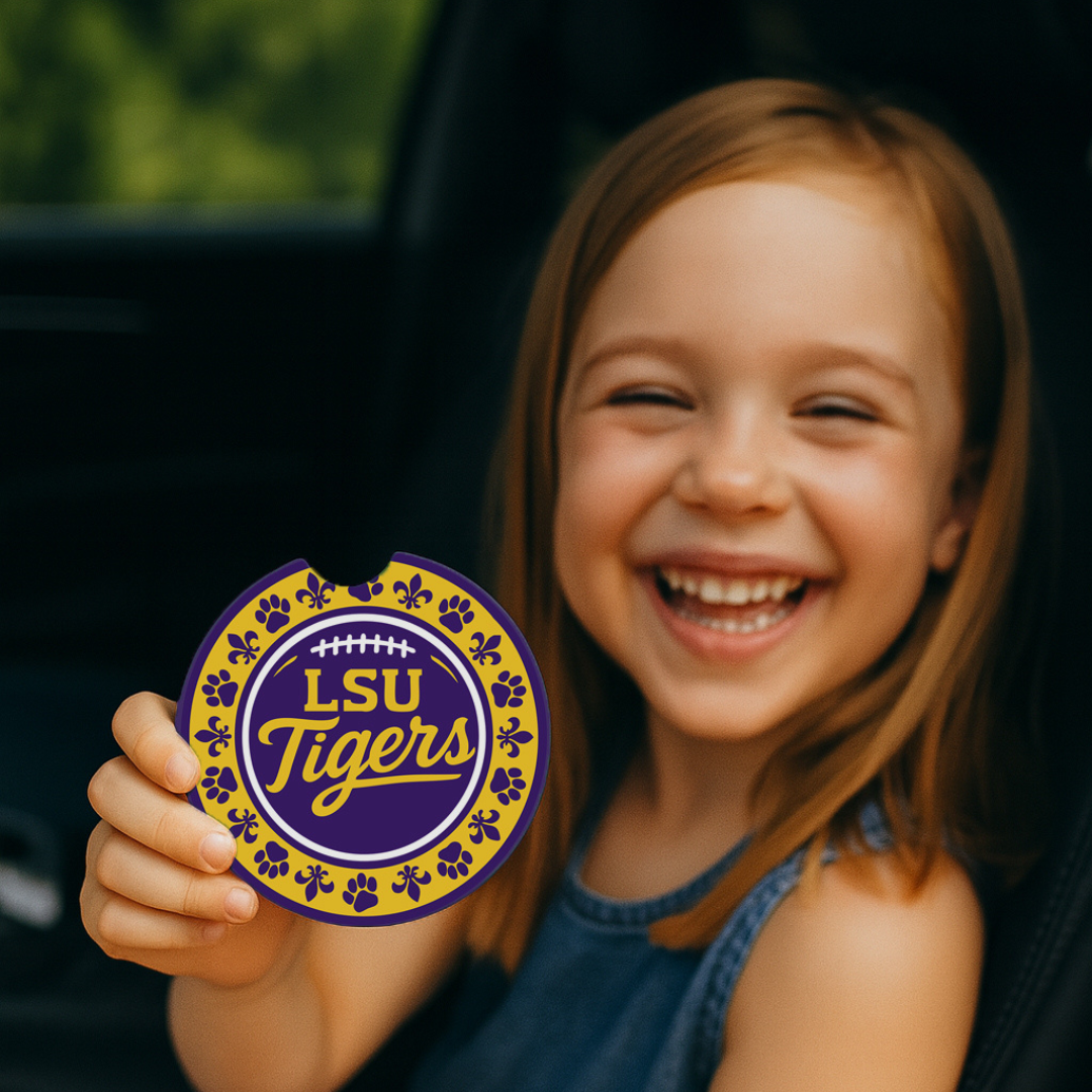 LSU Tigers Car Cup Holder Coasters – 2-Pack Soft Rubber Inserts for Auto or SUV