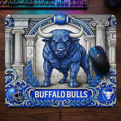 Buffalo Bulls Mousepad Engraved Style Mascot Art Non Slip Stitched Edge Desk Mat