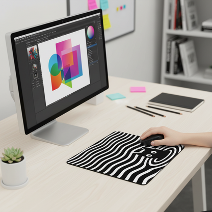 Optical Illusion Cat Mouse Pad - Black & White Wave Design for Desk 9.5"x8"