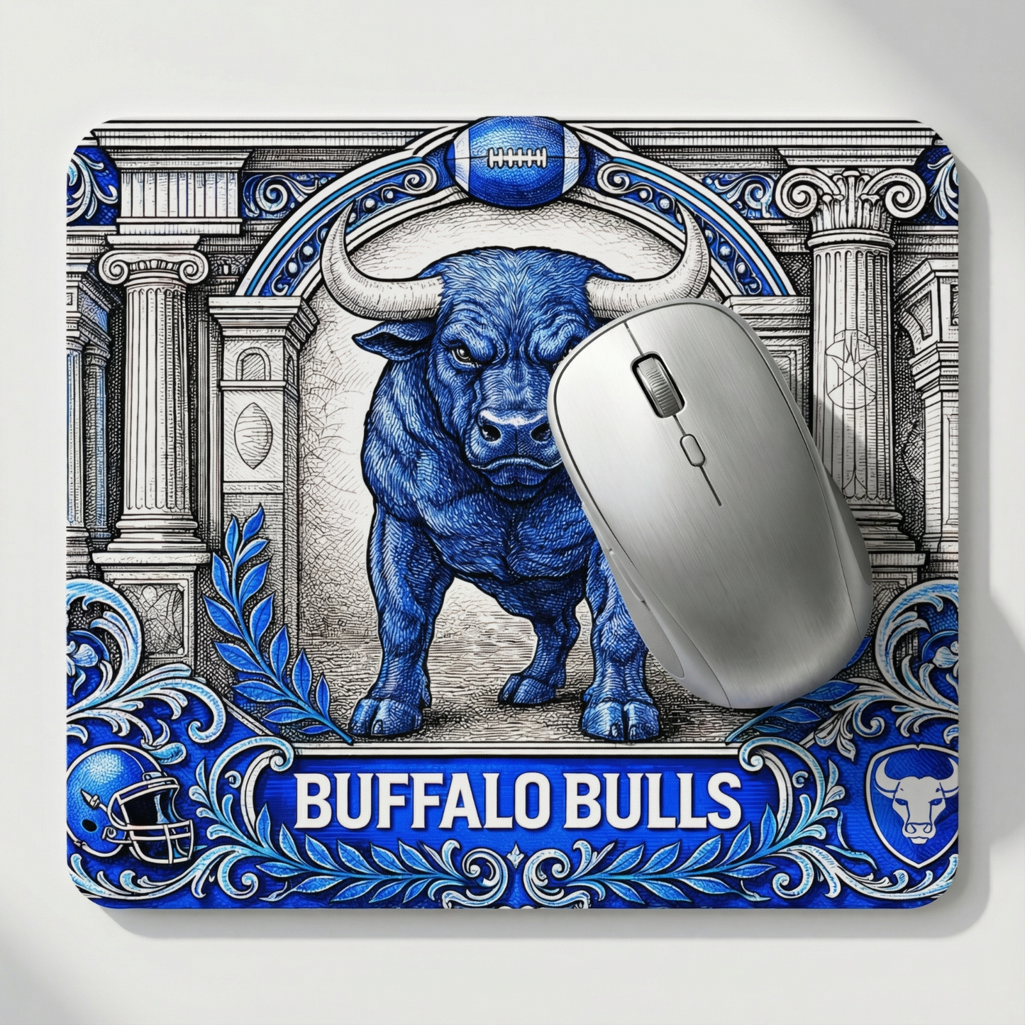 Buffalo Bulls Mousepad Engraved Style Mascot Art Non Slip Stitched Edge Desk Mat