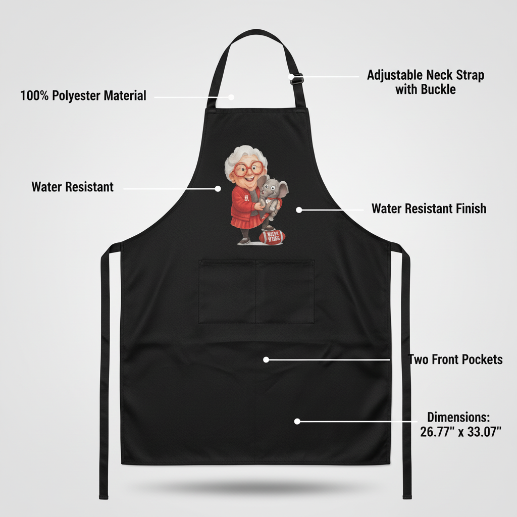 Alabama Crimson Tide Fan Apron - Black Polyester Cooking BBQ Gift with Pockets