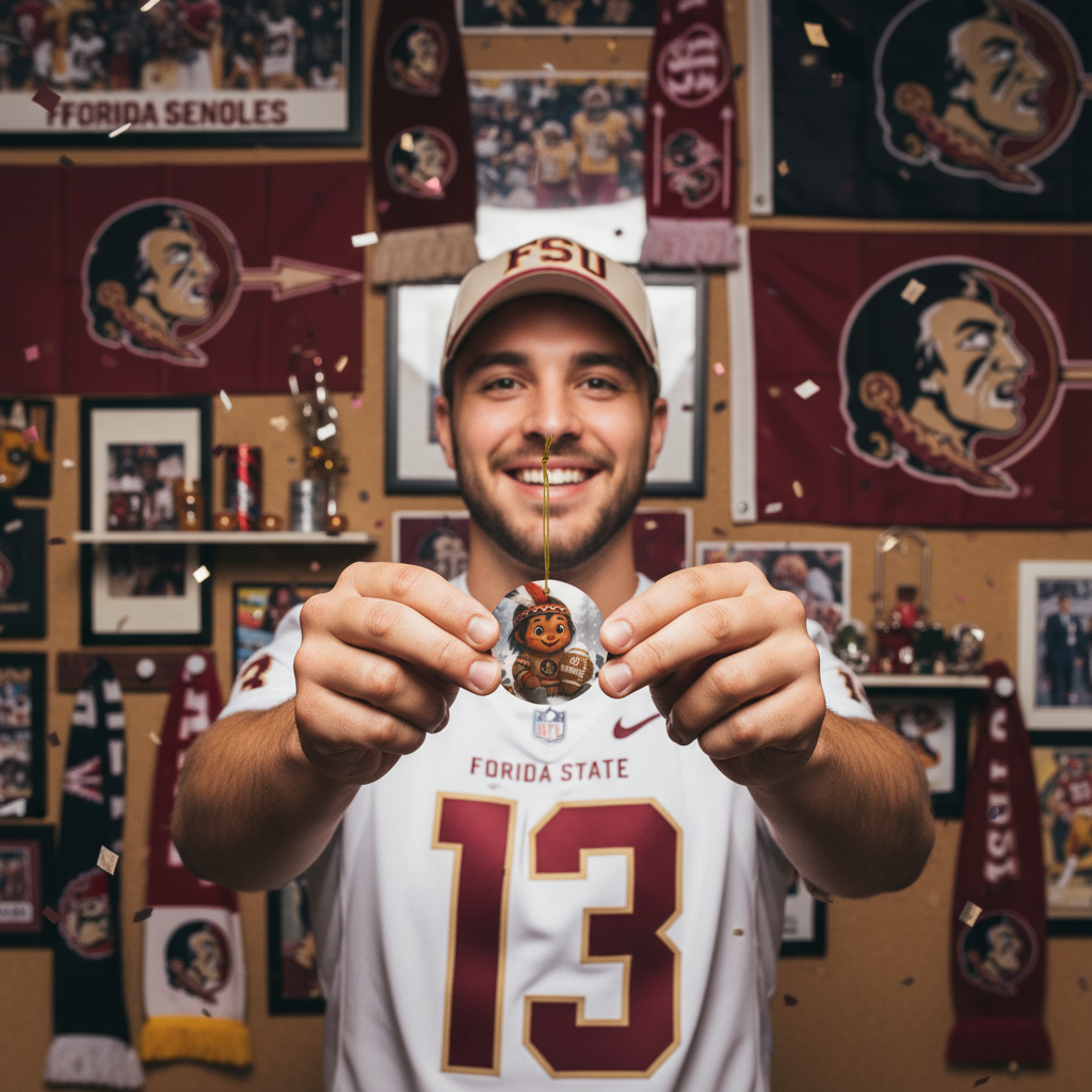 3.5" Round Aluminum Football Fan Ornament - Warrior Spirit College Decor Gift