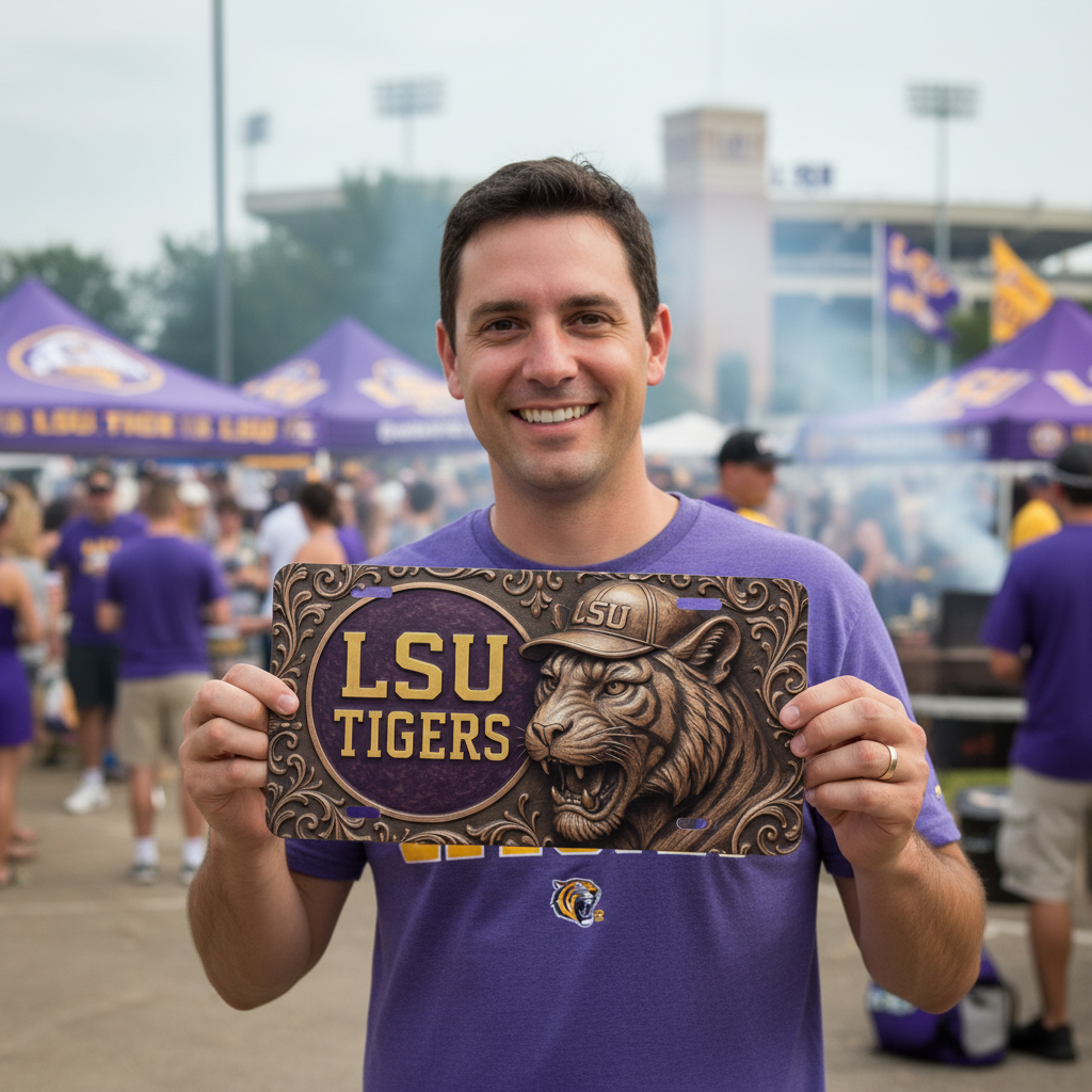 LSU Tigers License Plate 6"x12" Car Tag | Metal Front Plate | Flat (Not 3D)