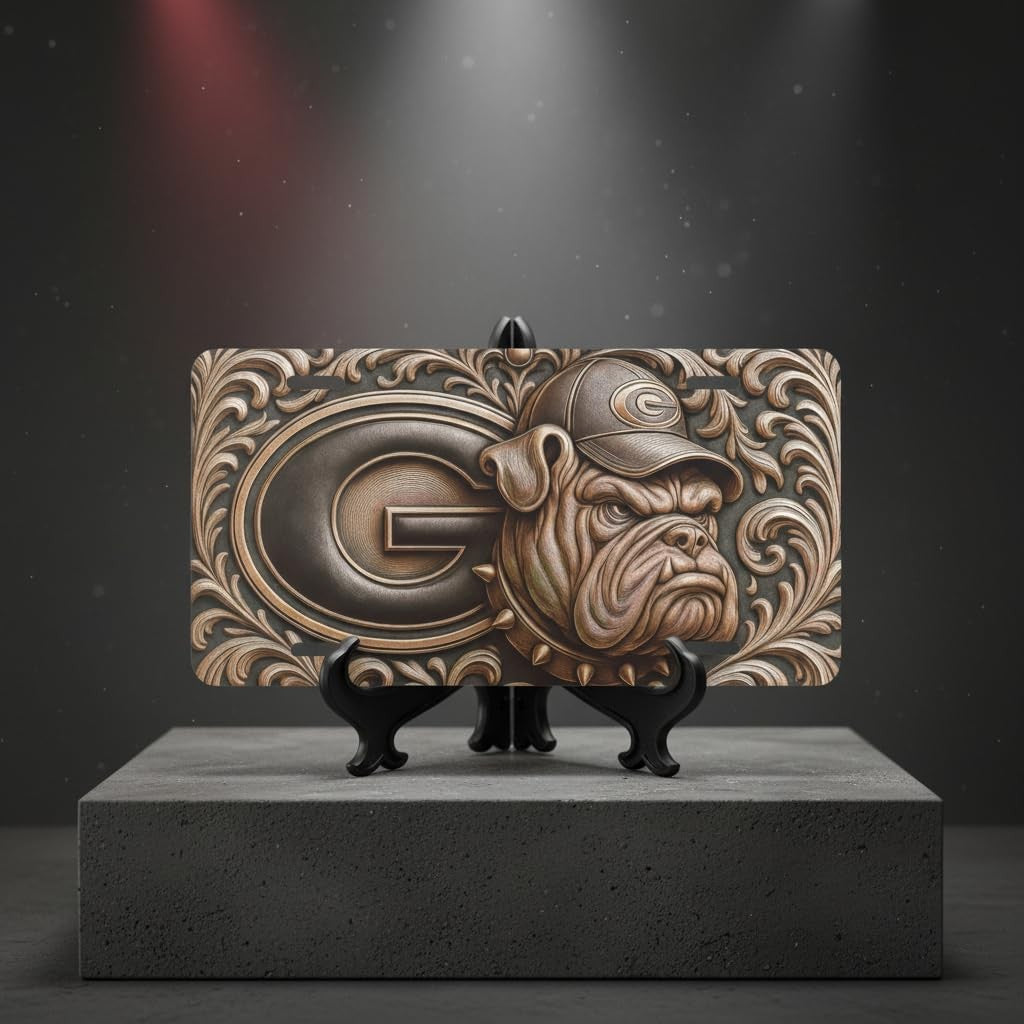 Georgia Bulldogs 3D Style Metal License Plate 6"x12" | UGA Fan Gift | Flat Plate
