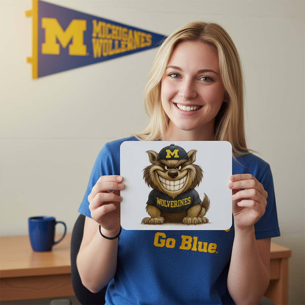 Michigan Wolverines Mouse Pad 9.5"x8" Go Blue Fan Gift - Desk Accessory