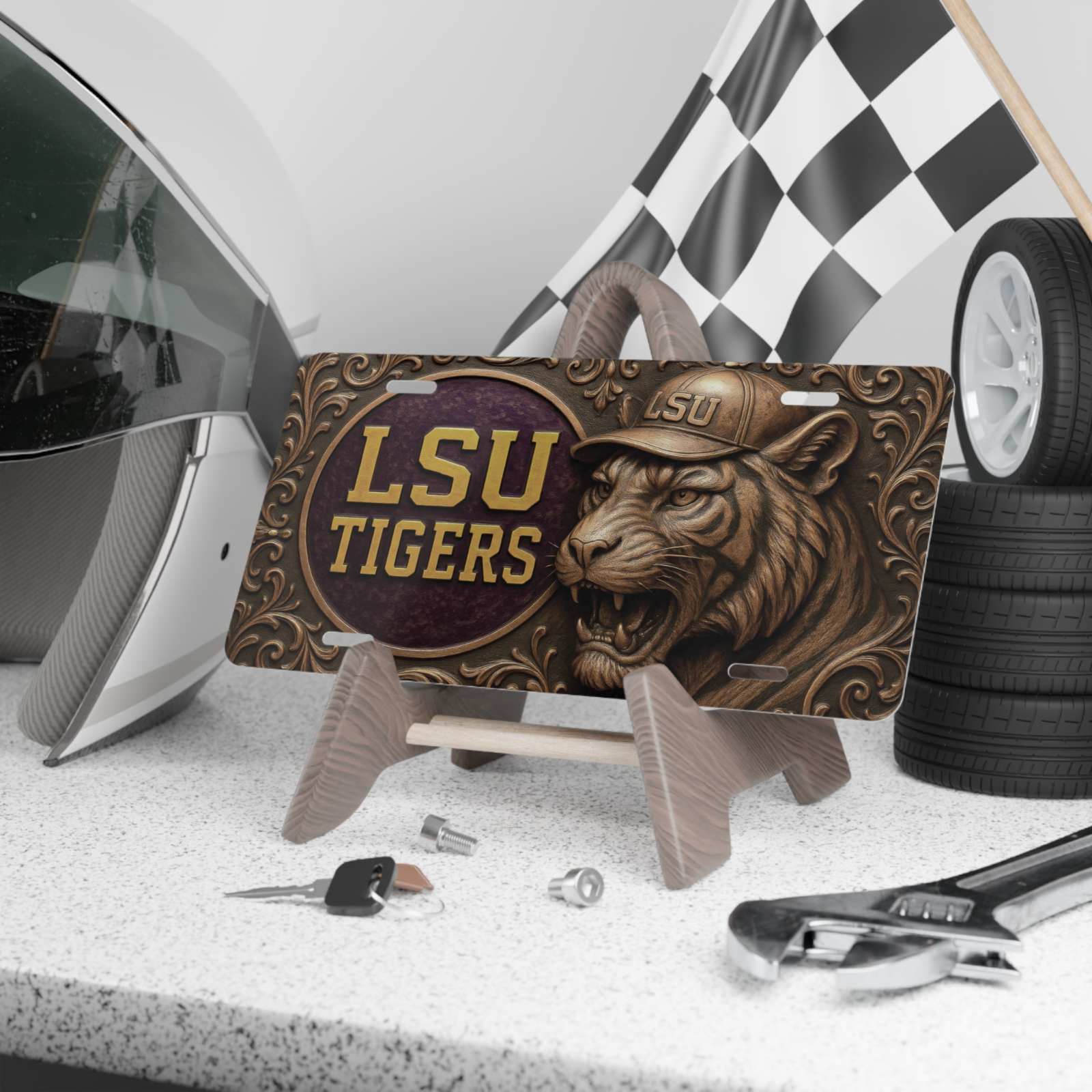 LSU Tigers License Plate 6"x12" Car Tag | Metal Front Plate | Flat (Not 3D)