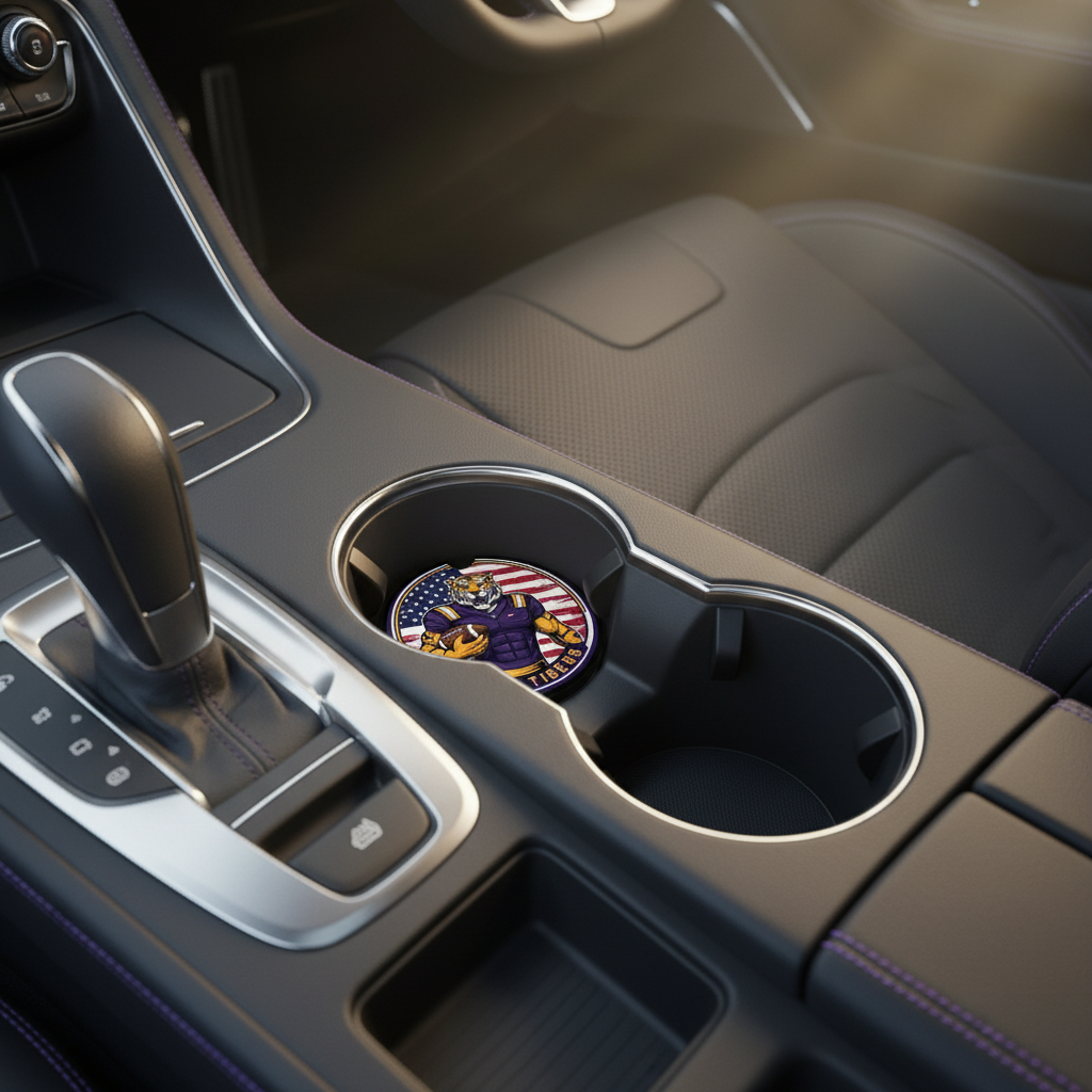 LSU Tigers | 2 Pack Football Geaux USA Flag Car Coaster Set - Cup Holder