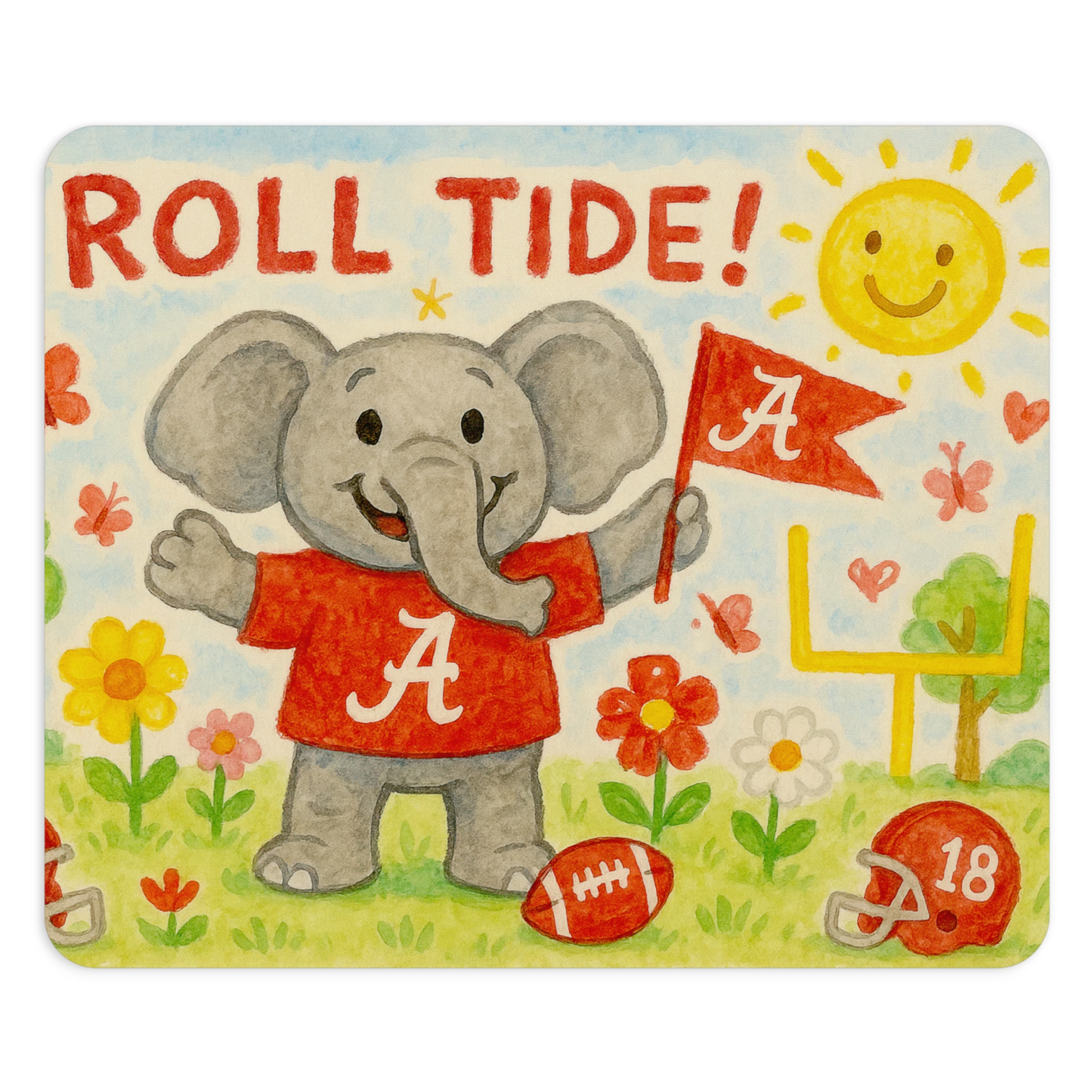Cute Elephant Roll Tide Mouse Pad for Kids | Fun Bama Desk Accessory | 9.5" x 8"