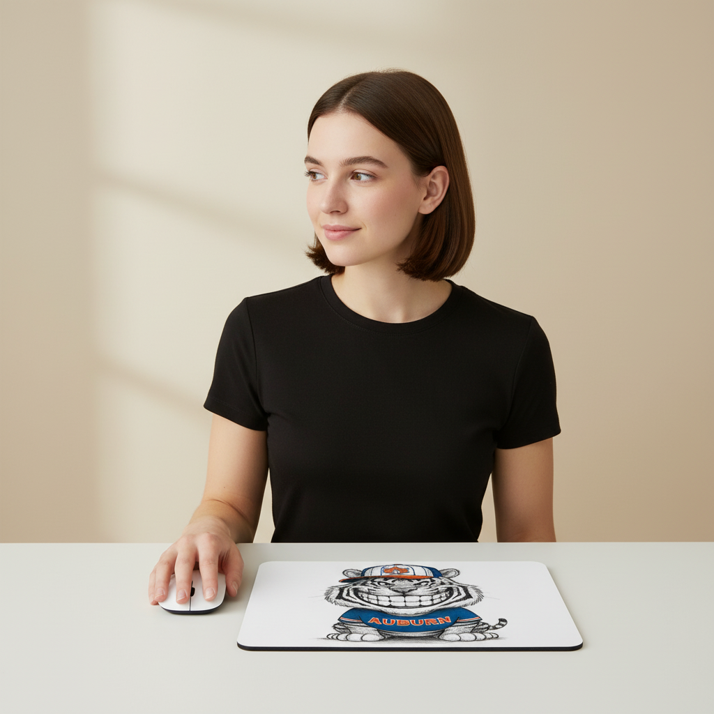 Auburn Tiger Grin Mouse Pad 9.5x8 Inch Standard Rectangular Smooth Surface