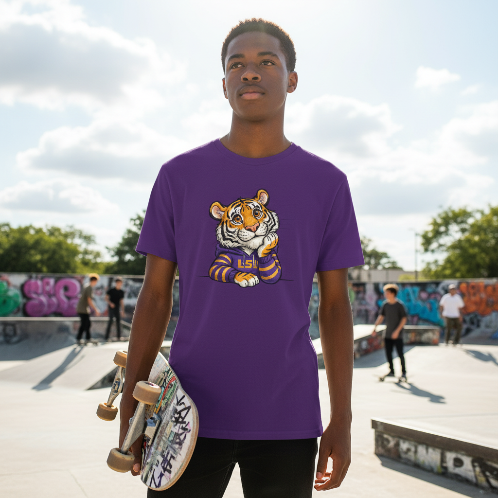 Purple Unisex T-Shirt with Cute Cartoon Tiger – Bold Fan Style