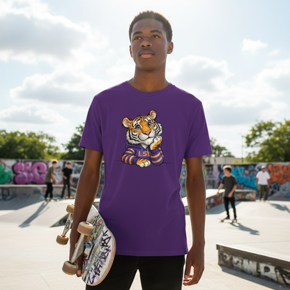 Purple Unisex T-Shirt with Cute Cartoon Tiger – Bold Fan Style