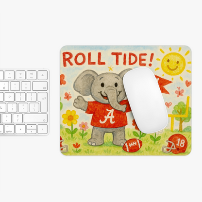 Cute Elephant Roll Tide Mouse Pad for Kids | Fun Bama Desk Accessory | 9.5" x 8"
