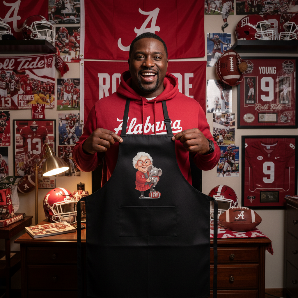 Alabama Crimson Tide Fan Apron - Black Polyester Cooking BBQ Gift with Pockets