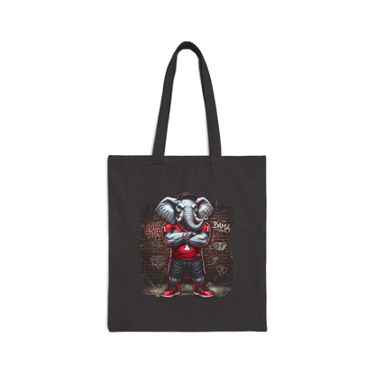 Alabama Elephant Roll Tide Football Black Canvas Spirit Tote Bag - Beyond Lines