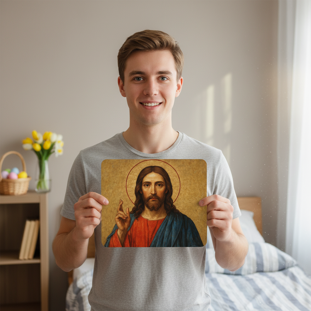 Jesus Christ Icon Art – Divine Inspiration Desk Accessory Gift - Mouse Pad 9.5x8 - Beyond Lines