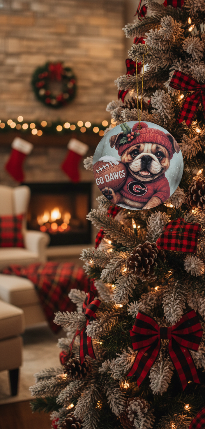Georgia Bulldogs Christmas Ornament – 3.5" Double‑Sided Bulldog Holiday Decor