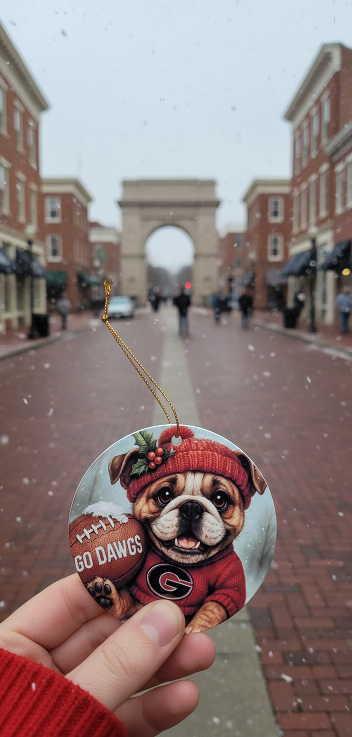 Georgia Bulldogs Christmas Ornament – 3.5" Double‑Sided Bulldog Holiday Decor