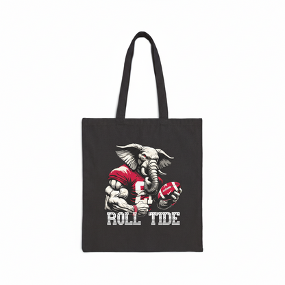 Alabama Elephant Roll Tide Football Black Canvas Spirit Tote Bag - Beyond Lines