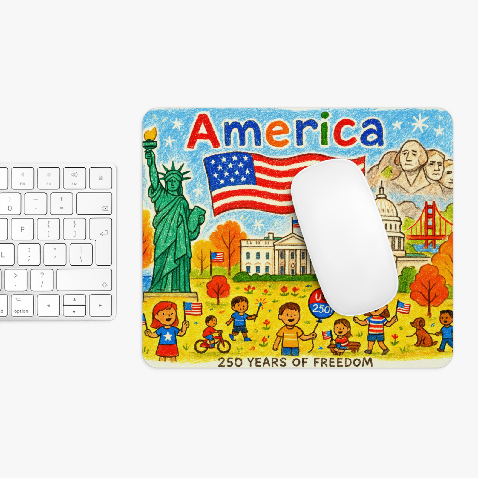 USA 250th Anniversary Crayon Art Mouse Pad Patriotic USA Flag Desk Mat